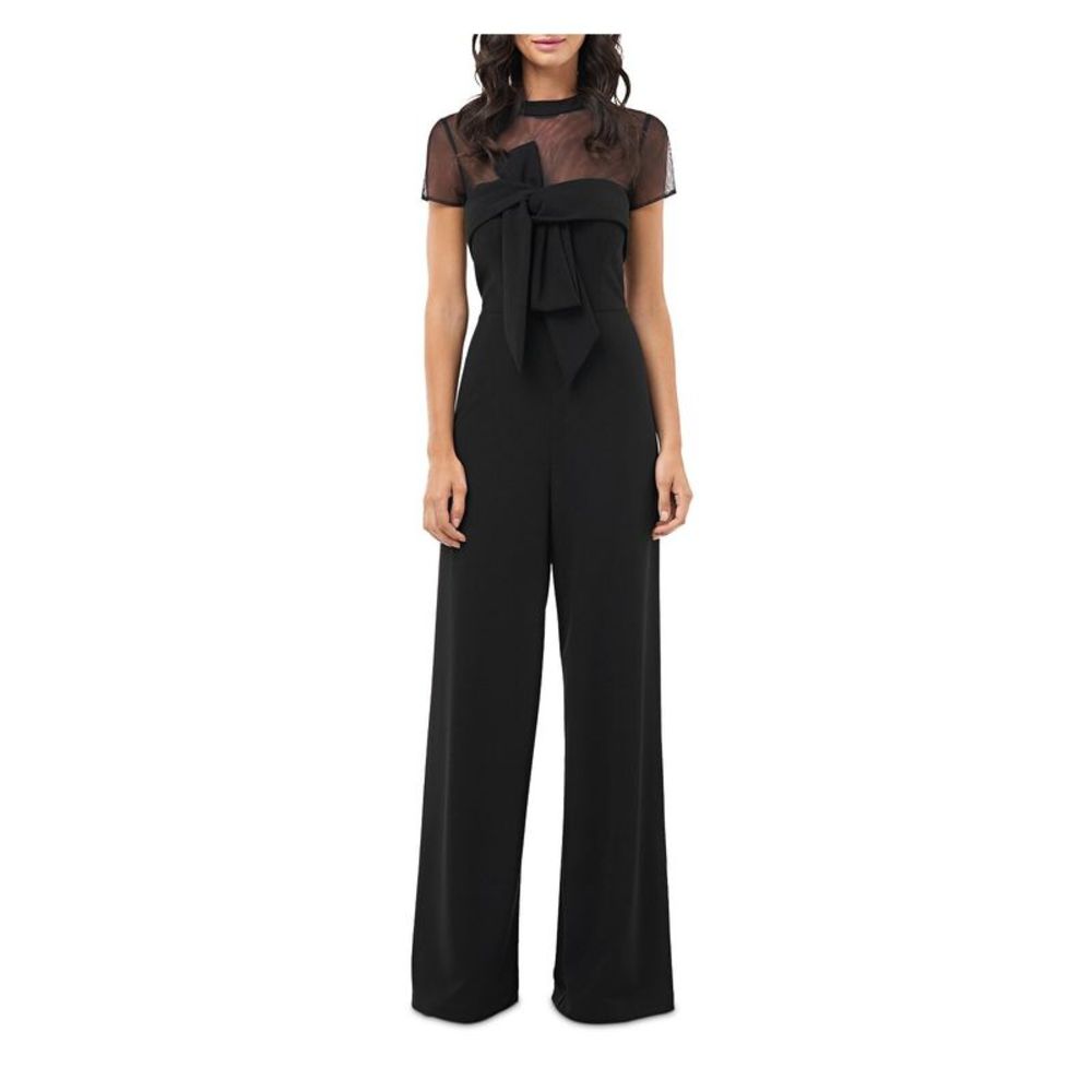 JS COLLECTION Womens Black Short Sleeve Evening Wide Leg Jumpsuit 14